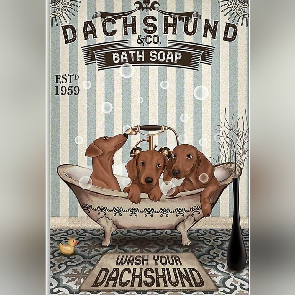 Metal Sign Dachshund Bath Vintage Style